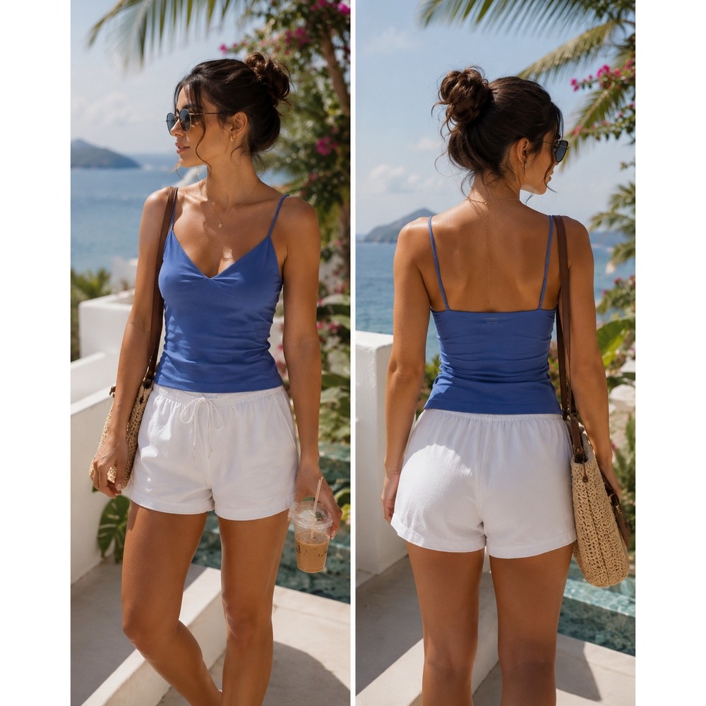REORIA Women Periwinkle Blue V-Neck Cropped Cami Tank Top Adjustable Straps XS